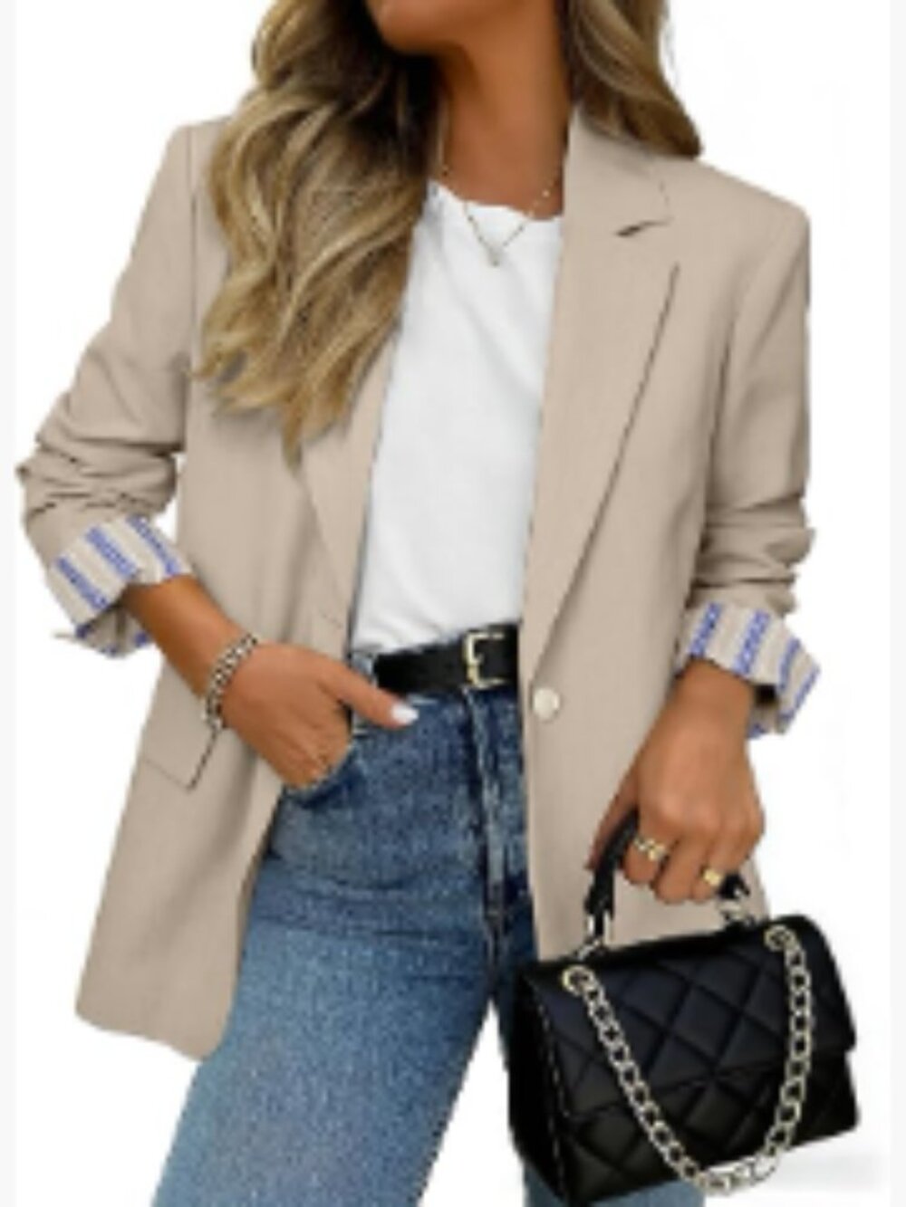 Lightweight Blazer with Striped Cuffs, Regular Fit, Polyester Blend